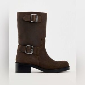 NWT. Zara Brown Suede Ankle Heeled Boots with Buckles. Size 10.